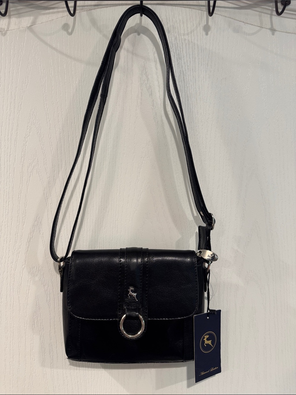 Genuine Ashwood Leather Black Shoulder Crossbody Bag Purse NWT Genuine Leather